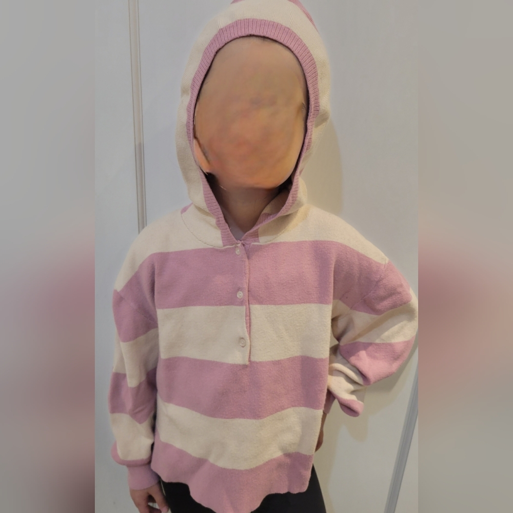Girl's Pink and Cream Striped Hoodie